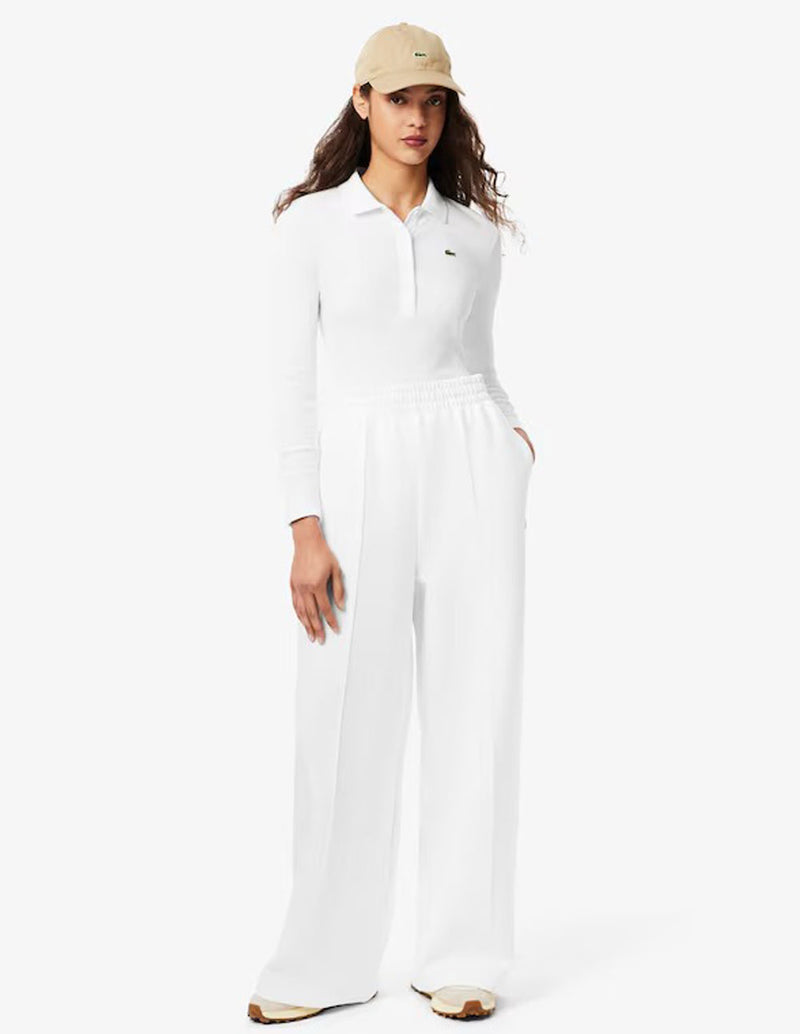 Pantalón de Chándal Lacoste de Corte Ancho Blanco Mujer
