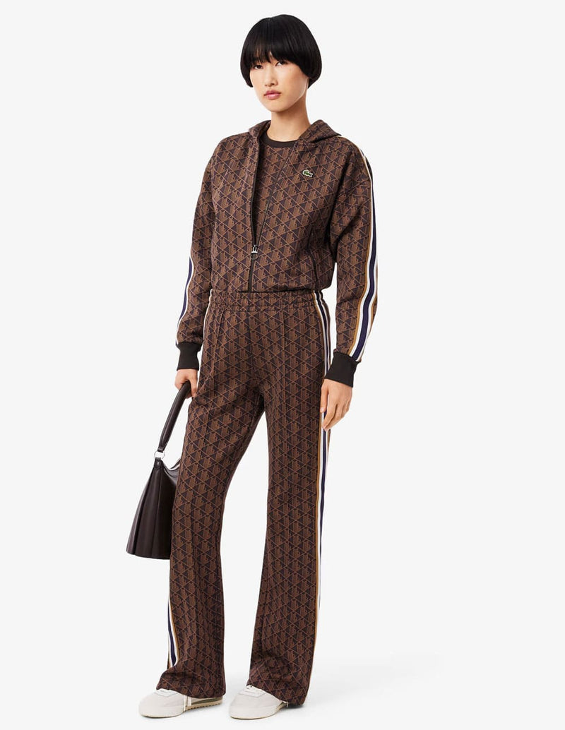 Pantalón de Chándal Lacoste Logo Monogram Acampanado Marrón Mujer