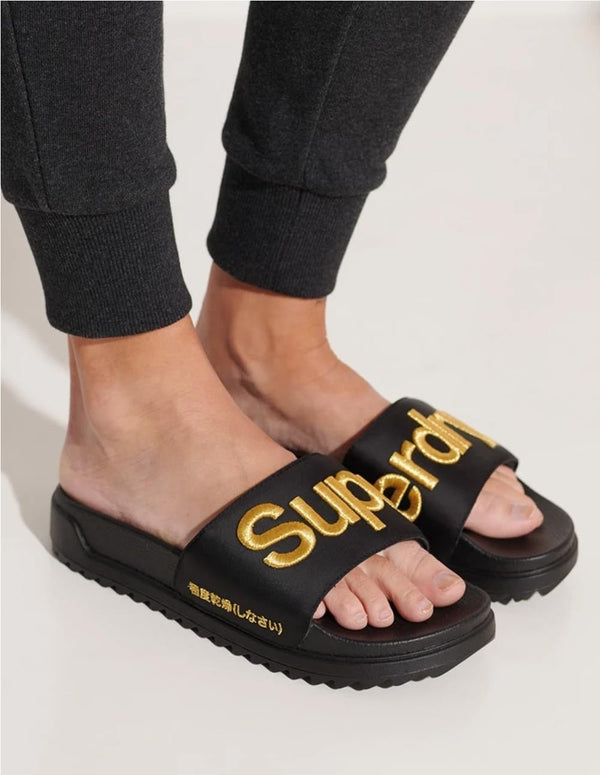 Chanclas Superdry Con Plataforma Negras Y Doradas Mujer