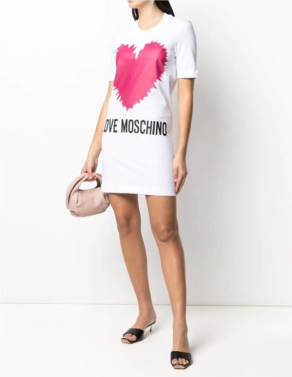 Love Moschino Huge Heart Pink White Women's Dress
