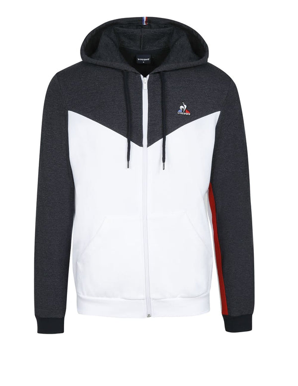 Le Coq Sportif Men's Blue and White Zip-Up Hooded Jacket