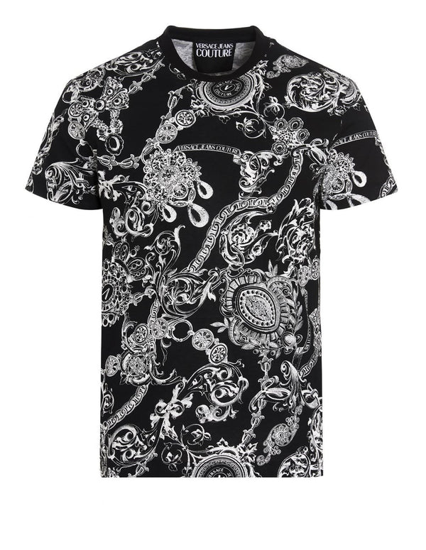 Camiseta Versace Jeans Couture con Estampado Negra y Blanca Hombre