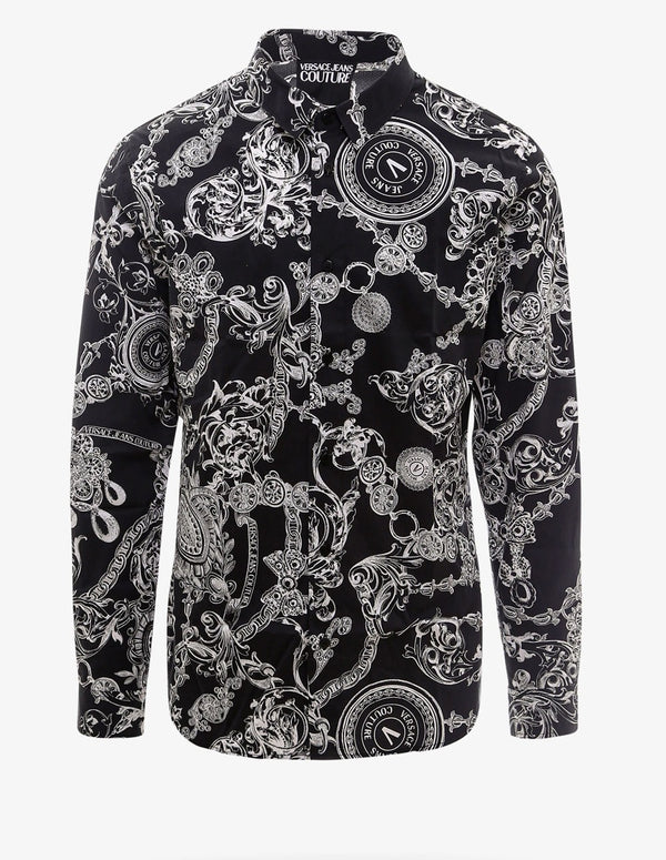 Camisa Versace Jeans Couture con Estampado Negra y Blanca Hombre