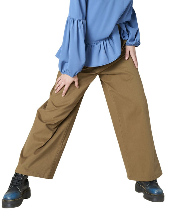 Silvian Heach Super Wide Trousers with Brown Buttons for Women