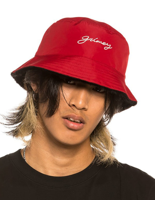 Grimey Martinique Fact Reversible Bucket Hat Red and Black Unisex