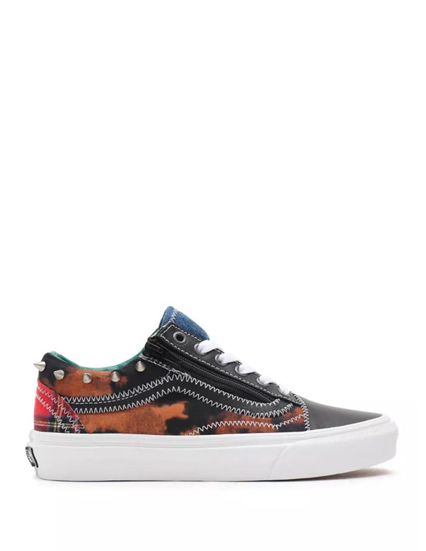 Vans Old Skool Black and Red with Animal Print and Studs Womens