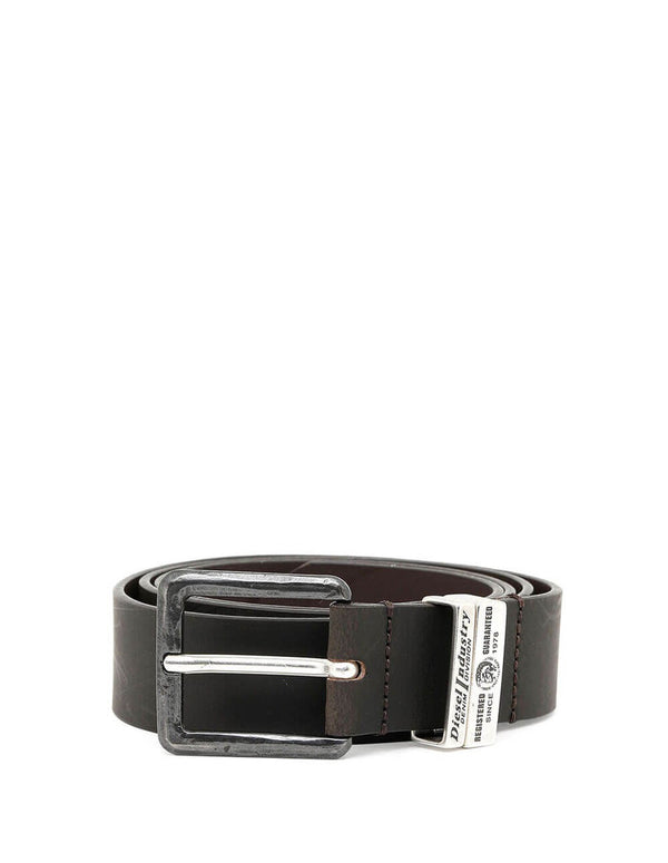 DIESEL Leather Belt with Two Brown Metalic Loops for Man