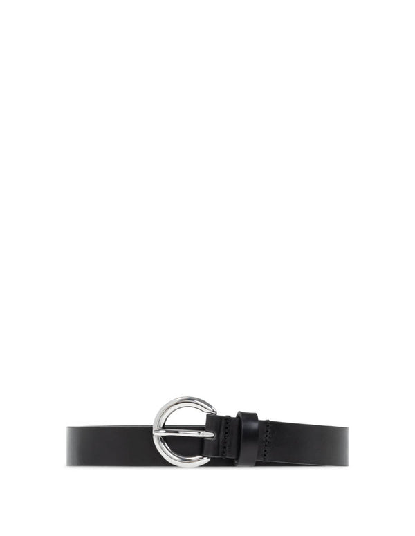 DIESEL Leather Belt with Round Buckle Black Woman