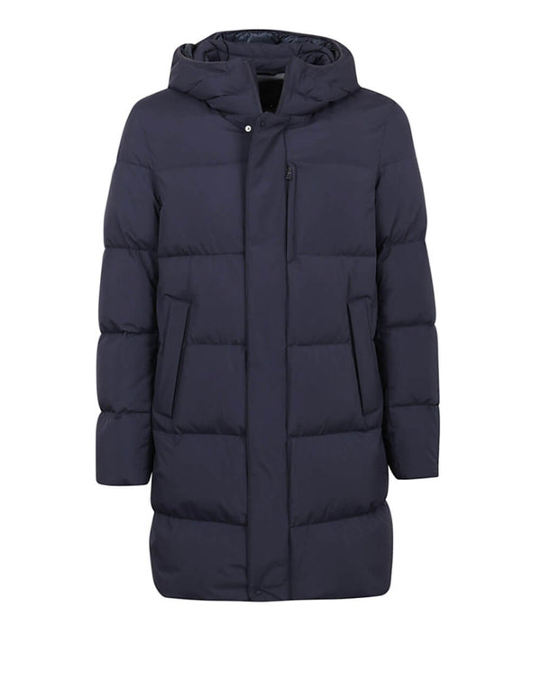 Herno Laminar Long Down Jacket with Blue Hood for Man
