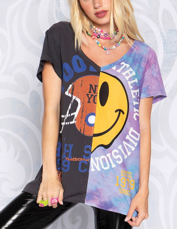 Camiseta Peace Chaos Half Way There  Con Cuello De Pico Multicolor Mujer