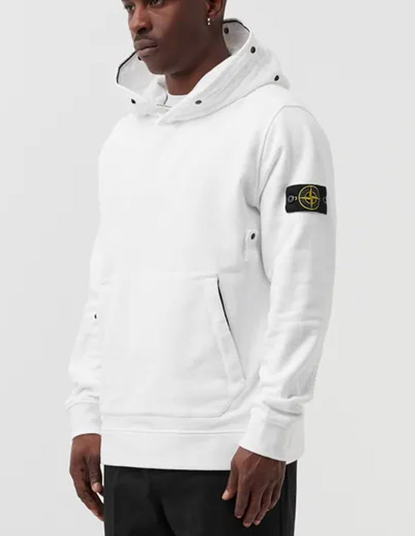 Sudadera Stone Island con Capucha y Logo en la Manga Blanca Hombre