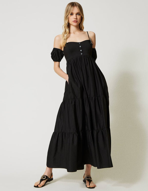 TWINSET Women's Black Poplin Long Dress