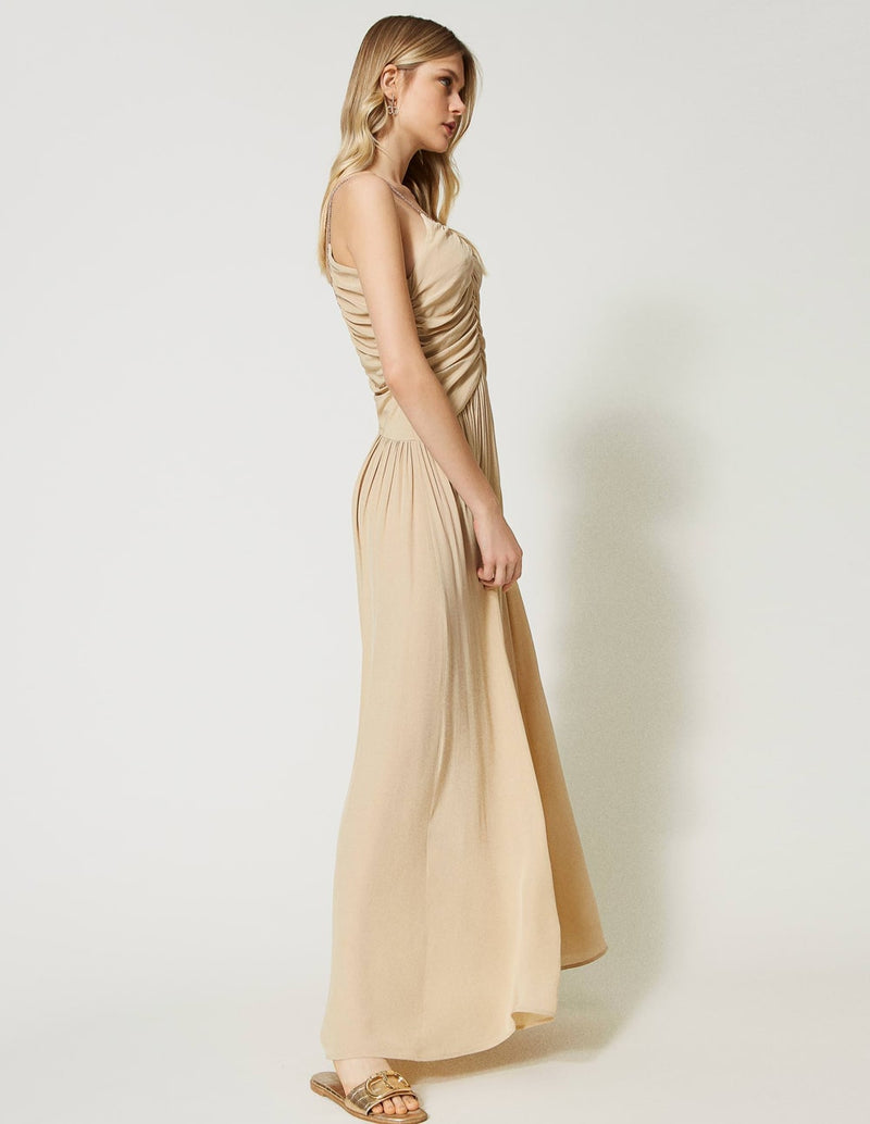 Vestido Largo TWINSET con Drapeado Beige Mujer