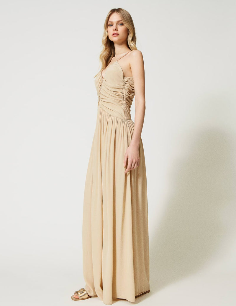 TWINSET Long Dress with Beige Draping Woman