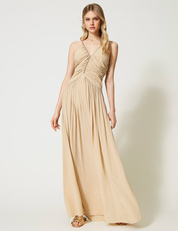 TWINSET Long Dress with Beige Draping Woman