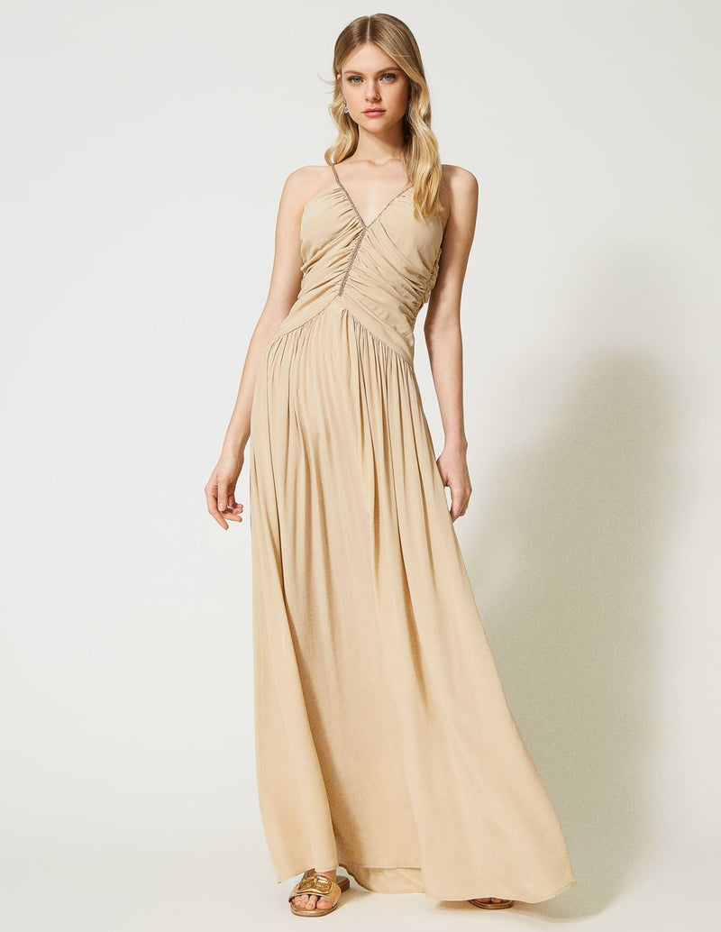 TWINSET Long Dress with Beige Draping Woman