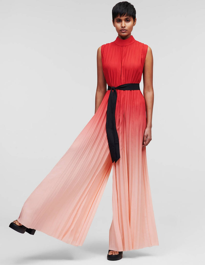 Karl Lagerfeld Pleated Jumpsuit with Red Gradient Effect for Women