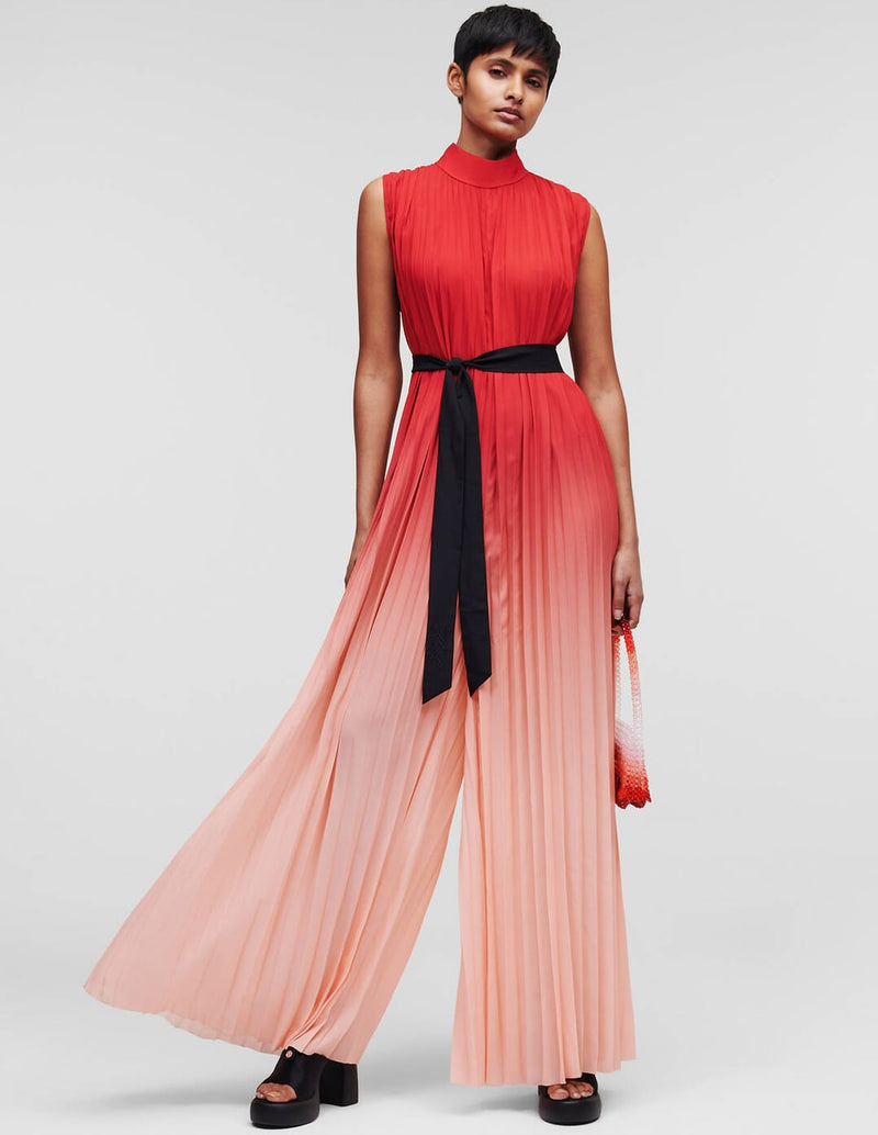 Karl Lagerfeld Pleated Jumpsuit with Red Gradient Effect for Women