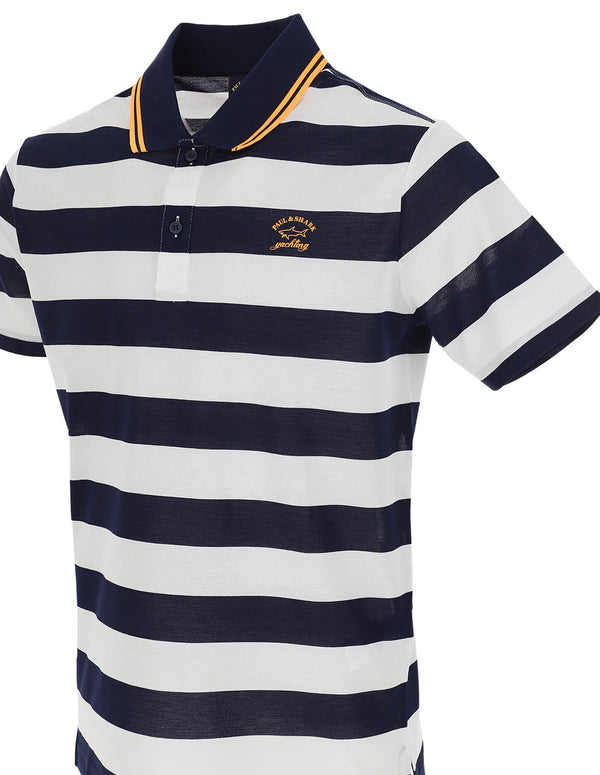 Paul &amp; Shark Navy Blue and White Striped Polo Shirt for Men