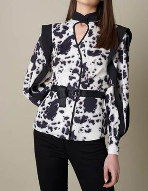 Silvian Heach Shirt with Belt Black and White Woman