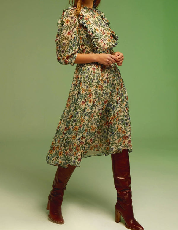 &amp; ME Simona Printed Midi Dress with Vertical Ruffles Multicolor Woman