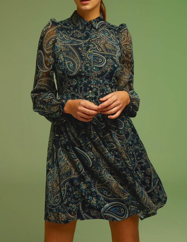 &amp; ME Marsha Shirt Dress with Puffed Sleeves Blue Print Women