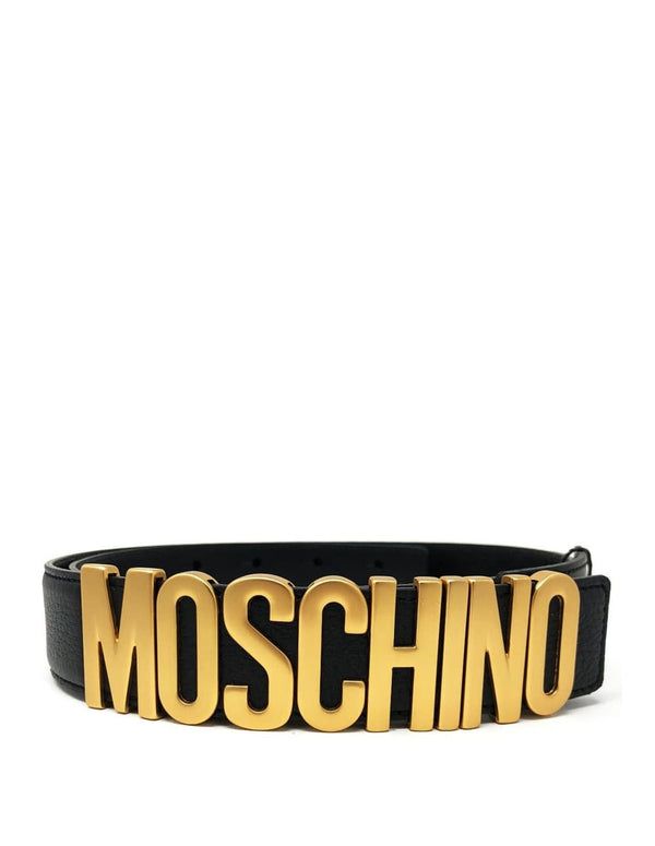 Cinturón Moschino Couture con Logo Dorado Negro Hombre