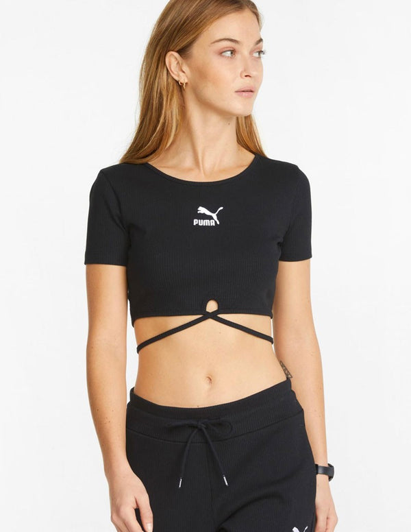 Puma Classics Short Ribbed T-shirt with Black Laces for Women