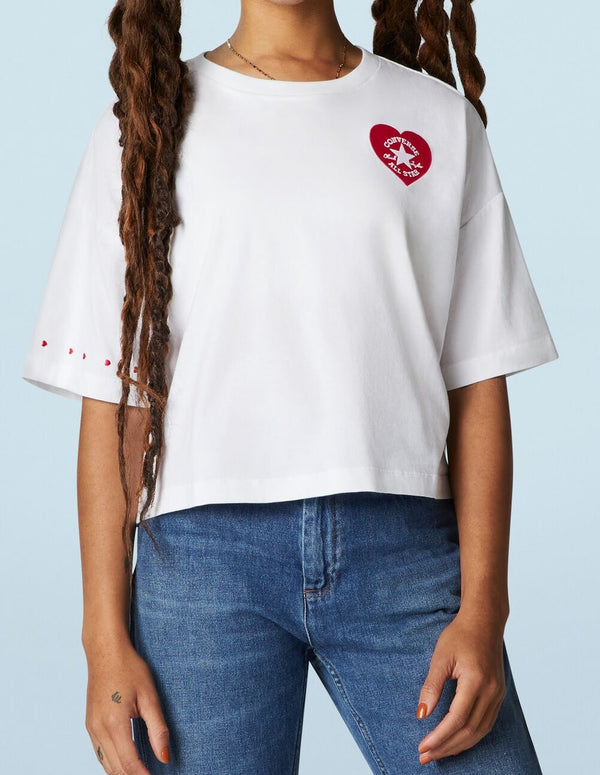 Camiseta Converse Valentines Day con Corazón Rojo Blanca Mujer