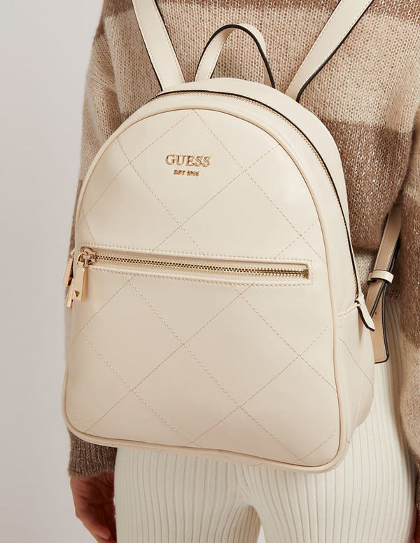 Mochila GUESS con Logo y Pespuntes Beige 18-27x32,5x12 cm Mujer