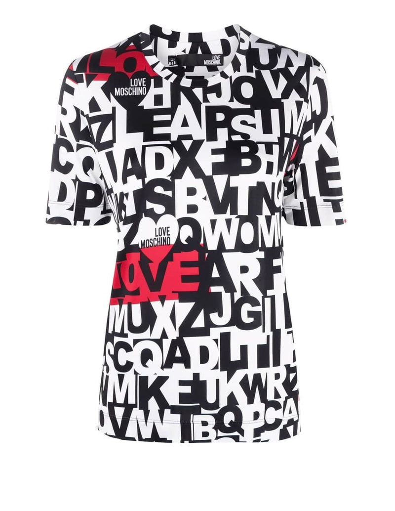 Camiseta Love Moschino con Letras del Logo Negra y Blanca Mujer