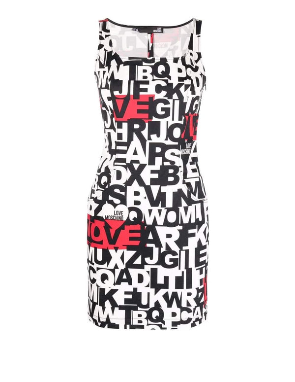 Love Moschino Sleeveless Short Dress with Logo Letters Black and White Women