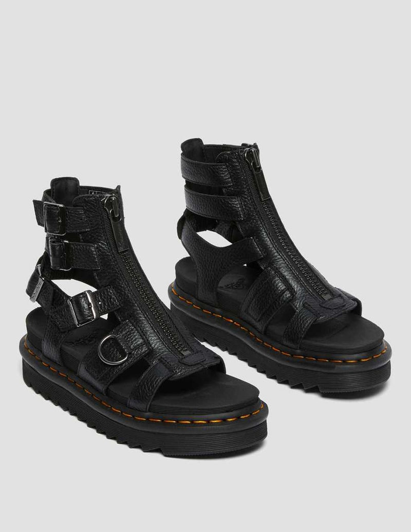 Dr. Martens Olson Zipped Leather Strap Sandals Black Womens