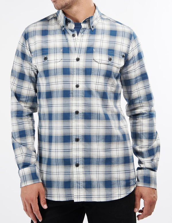 Men's Blue and White Checked Barbour Shirt