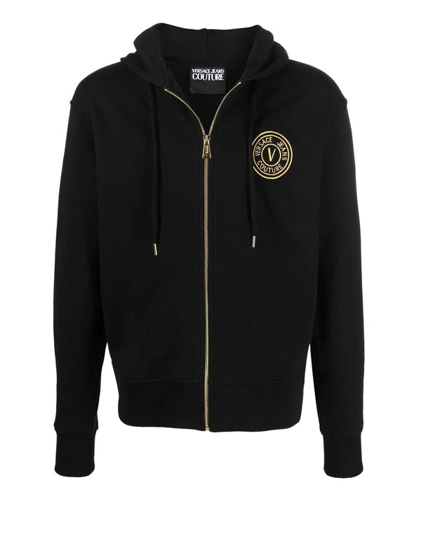 Chaqueta con Capucha Versace Jeans Couture con Cremallera y Logo Bordado Negra Hombre