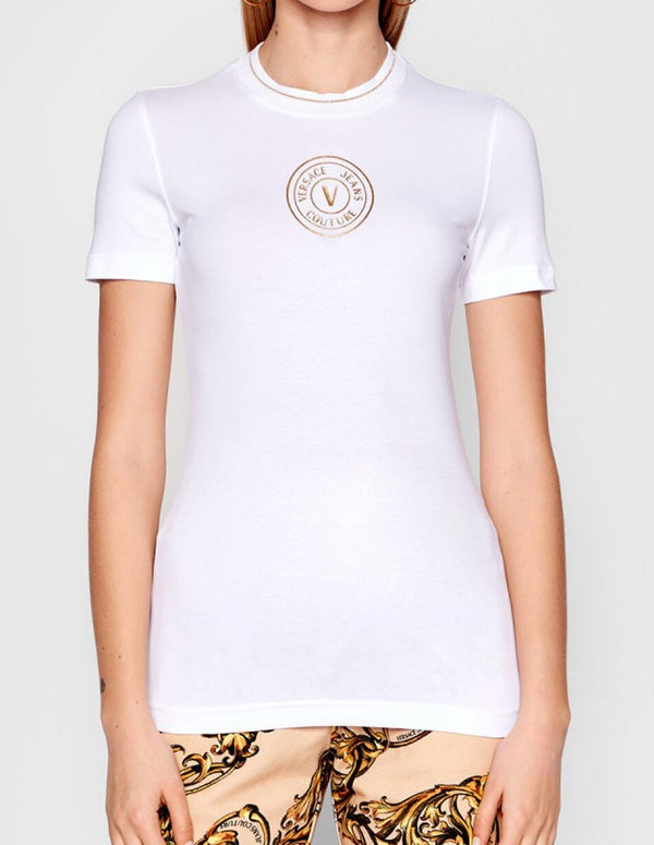 Camiseta Versace Jeans Couture con Logo Circular Blanca Mujer