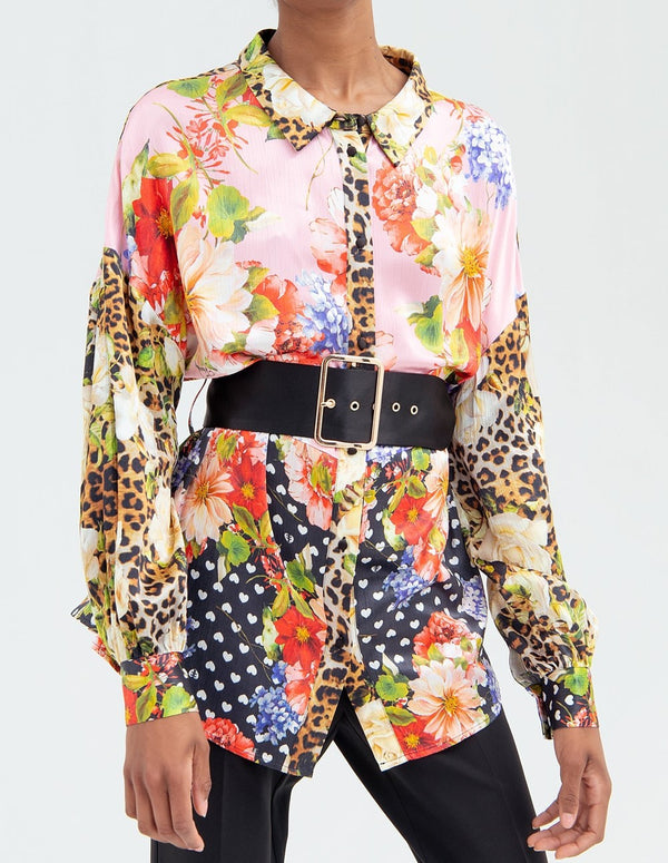 FRACOMINA Over Fit Blouse with Multicolored Printed Belt for Woman