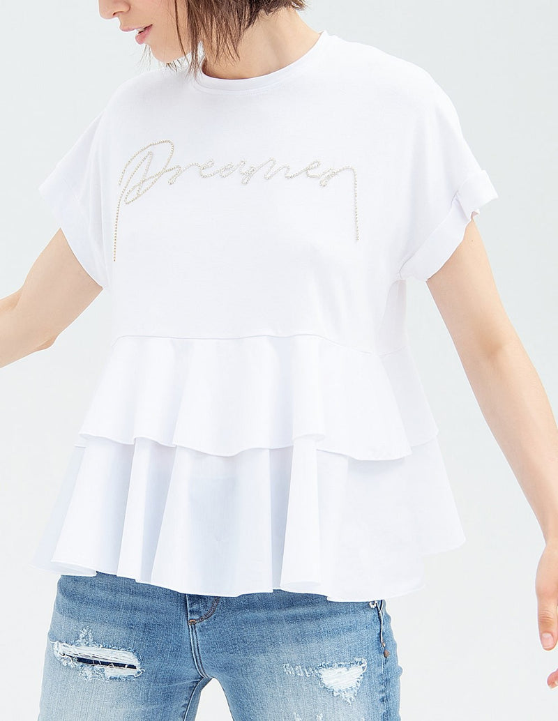 Camiseta FRACOMINA con Volantes Blanca Mujer