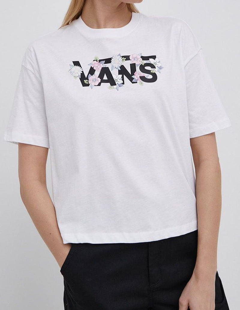 Camiseta Vans Flow Rina con Logo con Flores Blanca Mujer