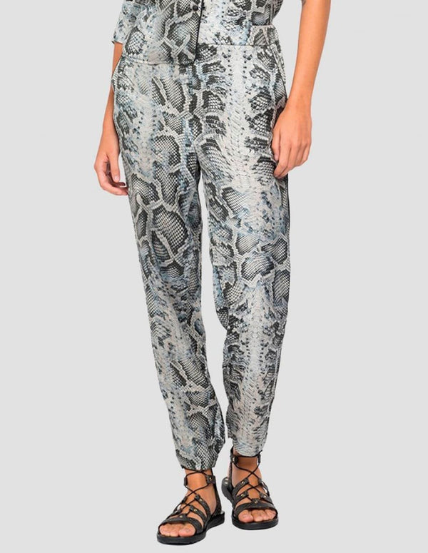 Replay Women's Gray and Black Snake Print Pants