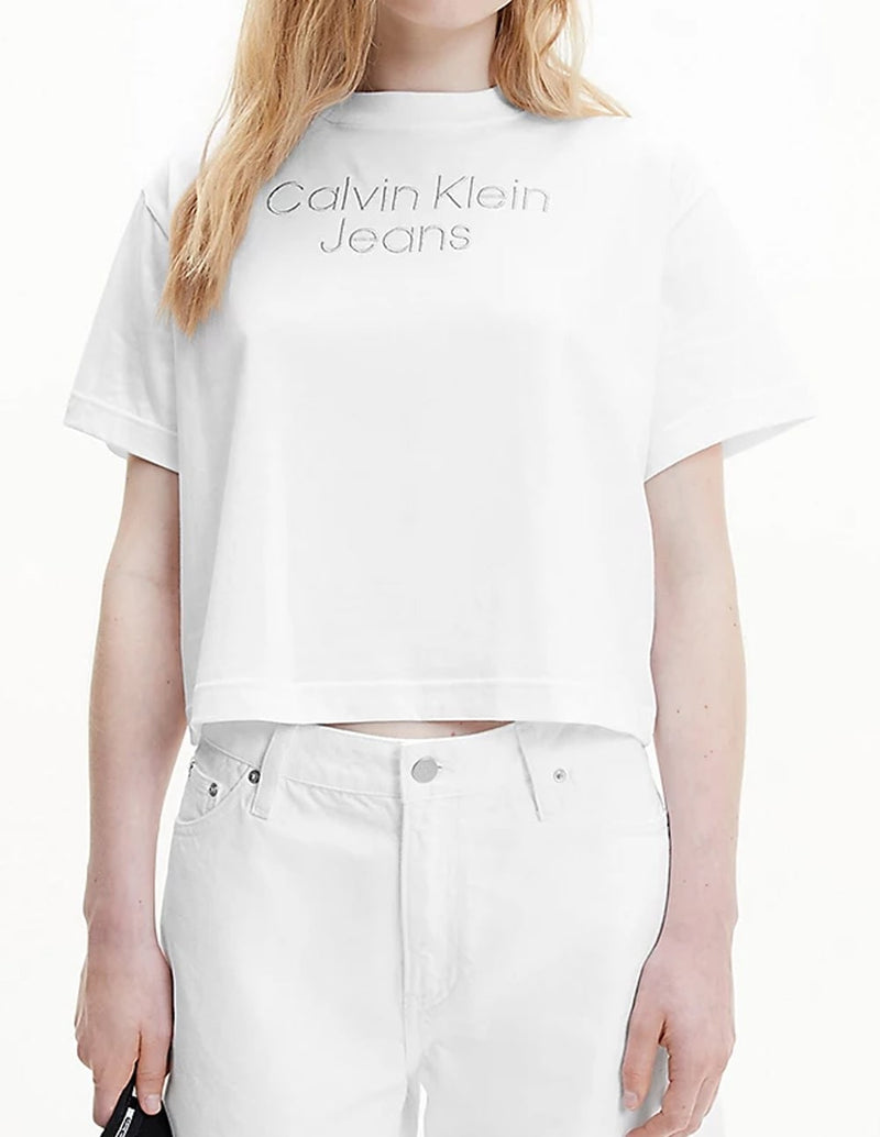 Camiseta Calvin Klein Jeans Relaxed Metallic Logo Blanca Mujer