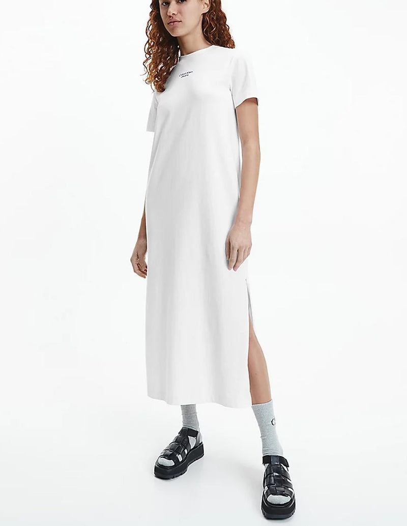calvin klein white maxi dress Calvin Klein Jeans Side Slit Maxi Dress White Women J20J218789-YAF