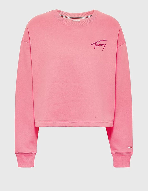 Sudadera Tommy Jeans Signature con Logo Rosa Mujer