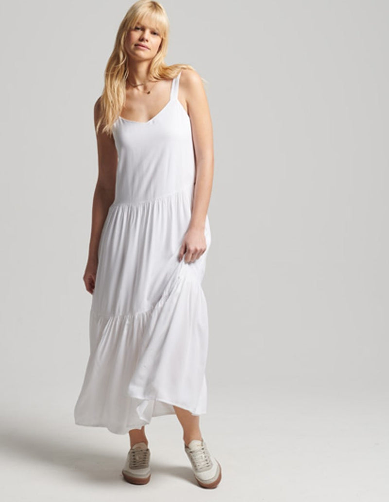 Vestido Superdry de Tirantes  con Volantes Blanco Mujer