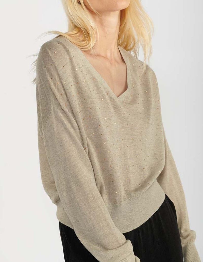 Le Temps des Cerises Atlas Sweater with Golden Sparkles Beige Woman