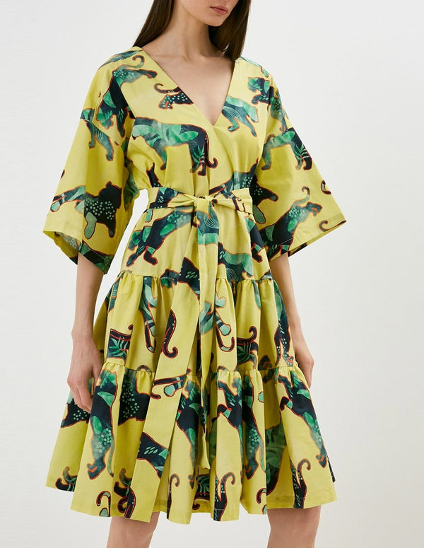 Silvian Heach Yellow Tiger Print Dress for Women