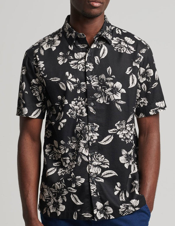 Camisa Superdry Hawaiana con Logo Vintage Negra y Blanca Hombre