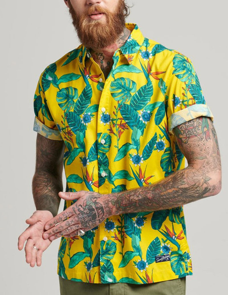 Camisa Superdry Hawaiana con Logo Vintage Amarilla Hombre