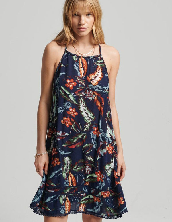 Superdry Women's Blue Printed Strappy Beach Dress