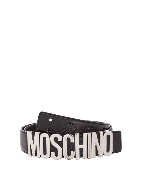 Cinturón Moschino Couture con Logo Plateado Negro Hombre